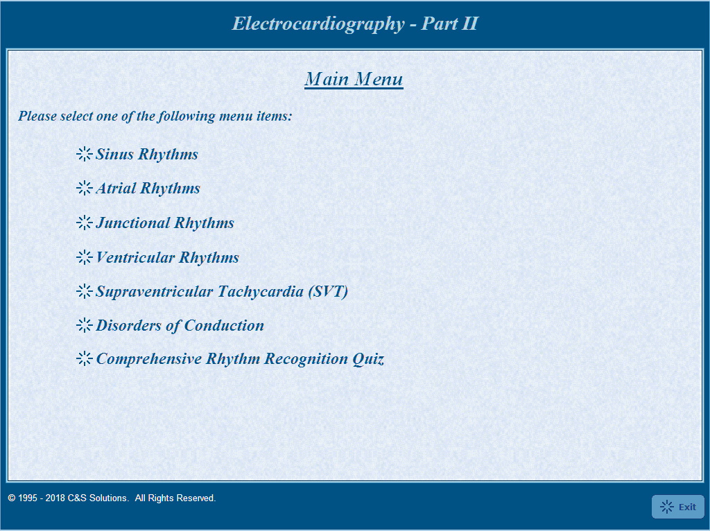 Electrocardiography Part II: Basic Arrhythmia Recognition Main Menu