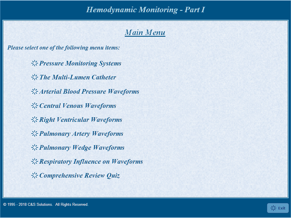 Hemodynamic Monitoring Part I: Waveform Recognition Main Menu