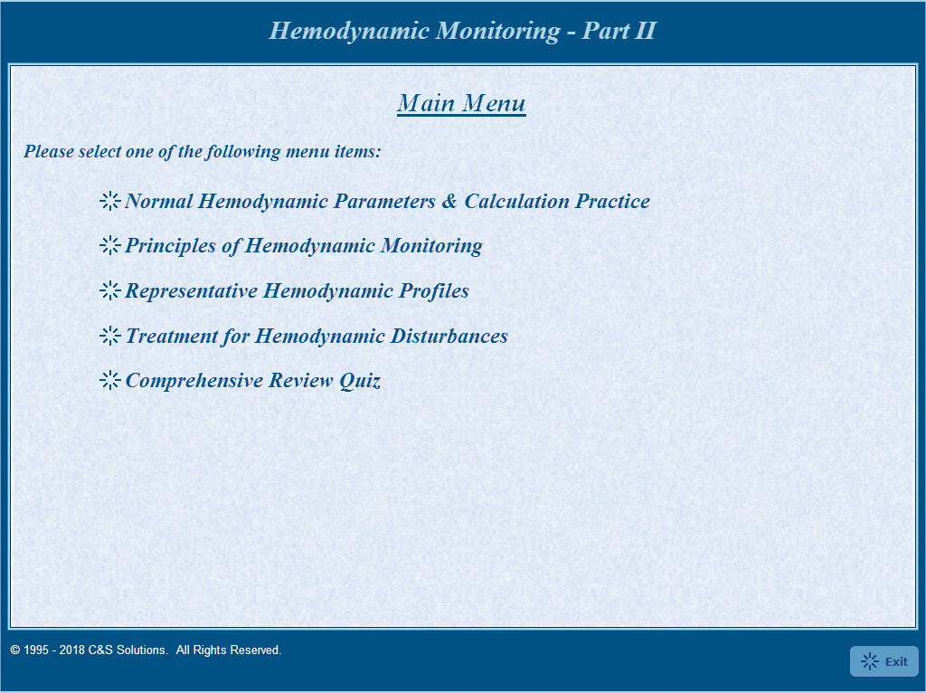 Hemodynamic Monitoring Part II: Clinical Application Main Menu