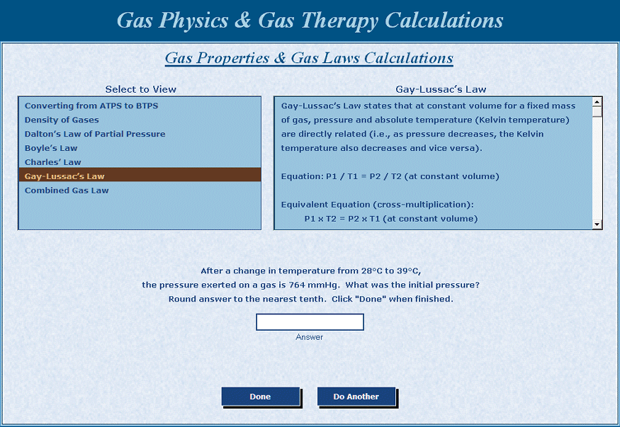 Gas Physics & Gas Therapy Calculations